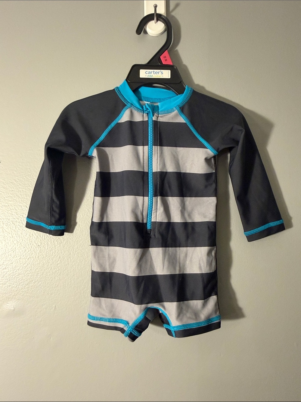Tea Collection Black, Gray & Bright Blue Striped Long-Sleeve Swim Rashguard